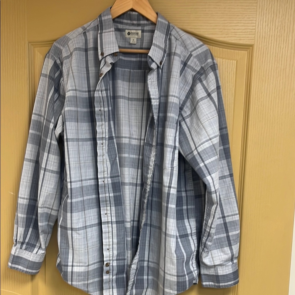 Haggar Gray Casual Button Down Shirt Classic Plaid
